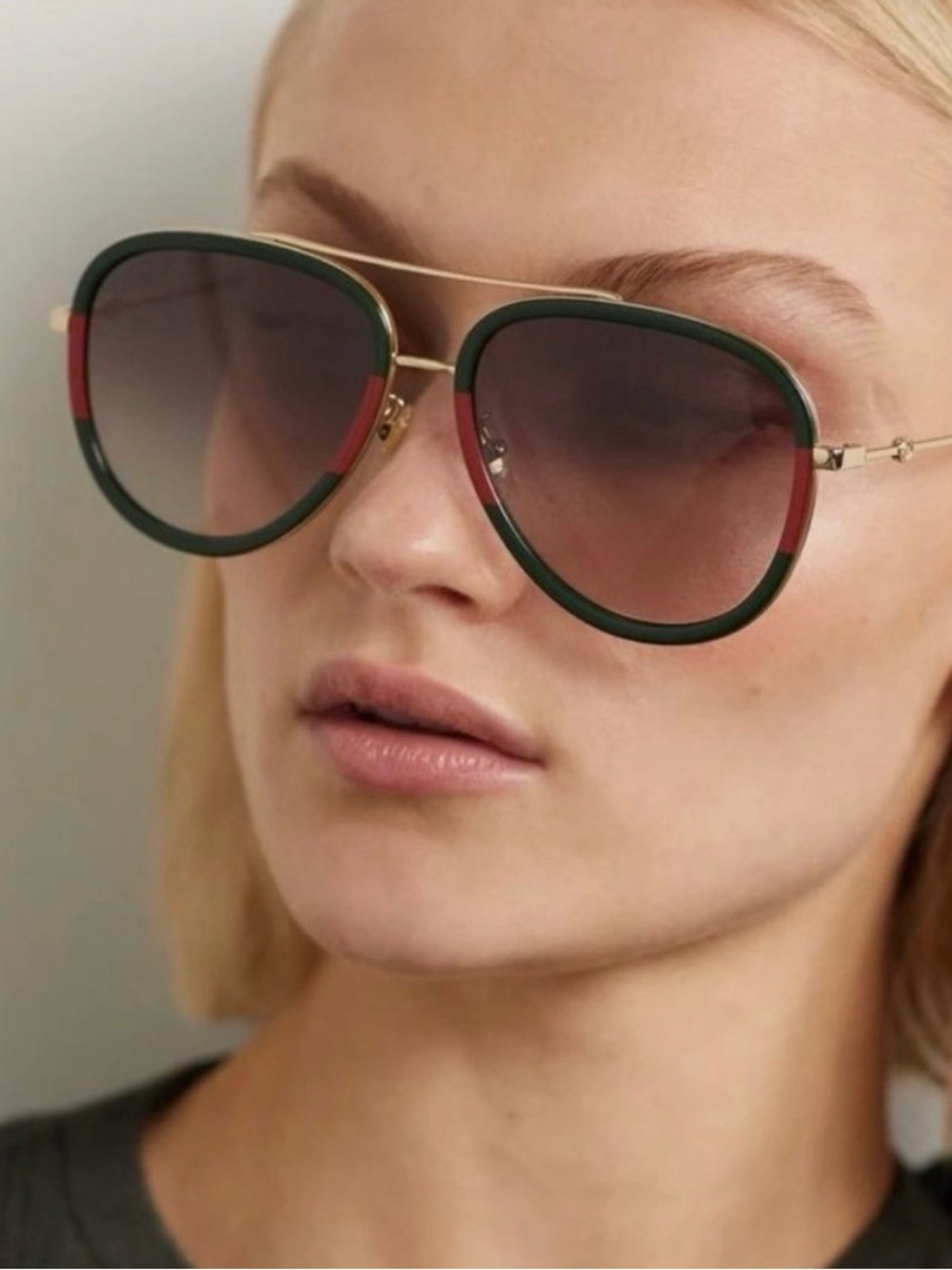 Gucci Gold Aviator Sunglasses with Green and Red Trim